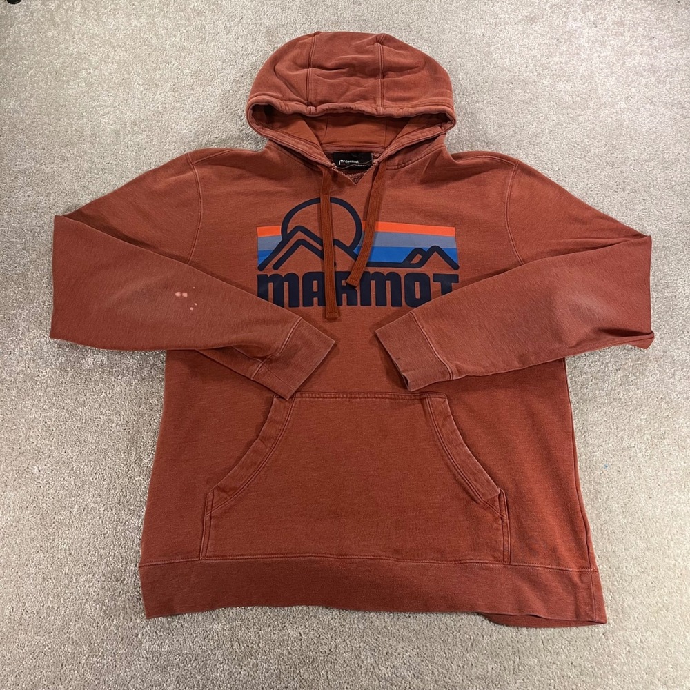 Marmot Hoodie Mens Large Rust Orange Mountain Graphic Pullover
